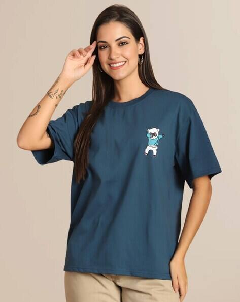 TROMKO Women Graphic Print Oversized Fit Crew-Neck T-Shirt