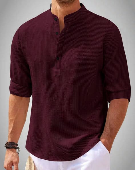 Hoodler Men Ribbed Regular Fit Short Kurta