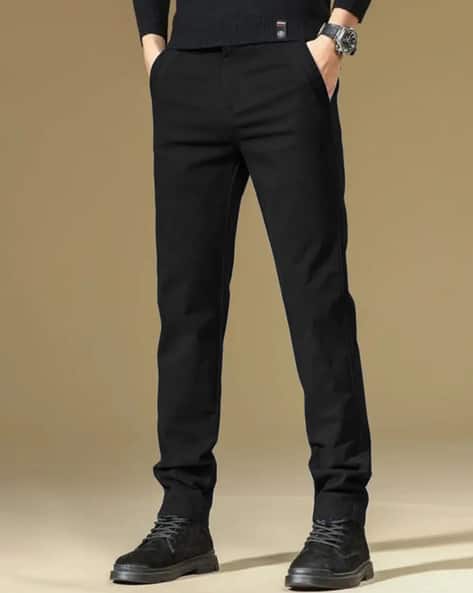 Men Relaxed Fit Flat-Front Trousers