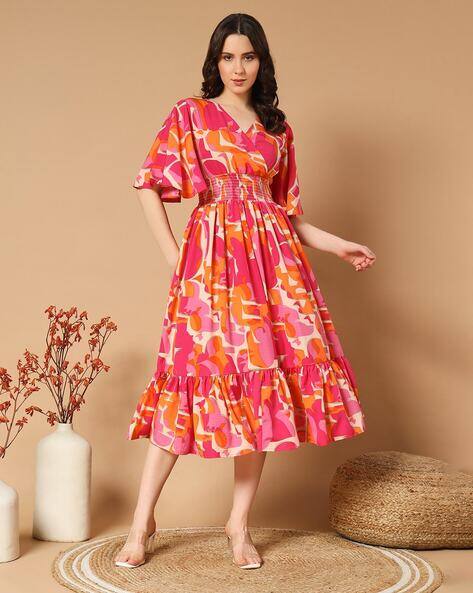 ZWERLON X AG Women Printed V-Neck Fit & Flare Dress
