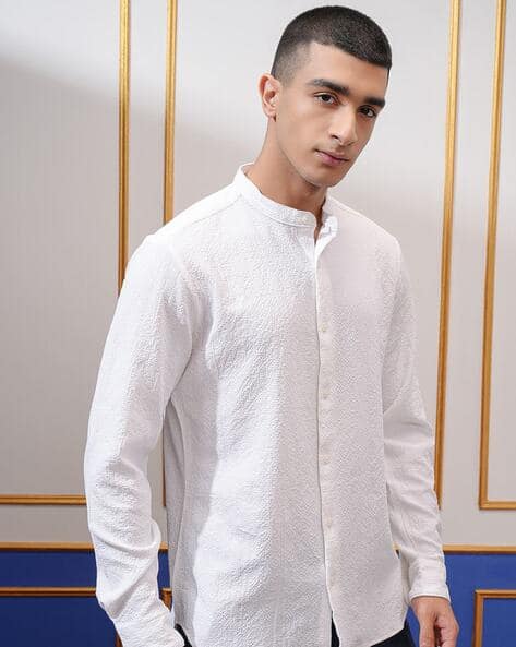 Highlander Men Regular Fit Shirt with Mandarin Collar