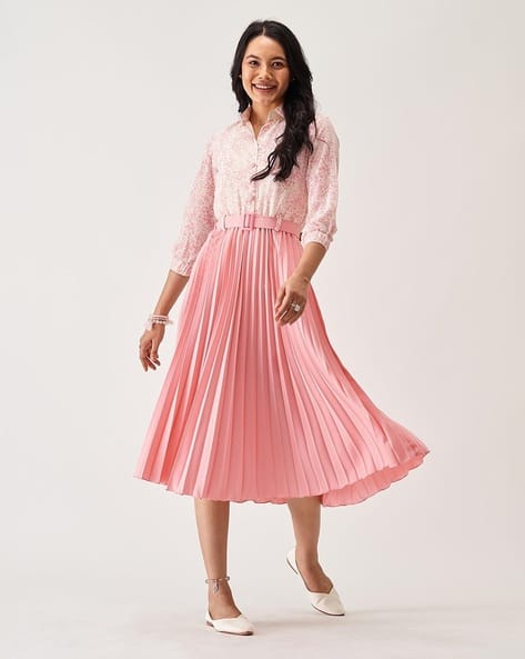 ZWERLON X AG Women Floral Print Pleated Shirt Dress