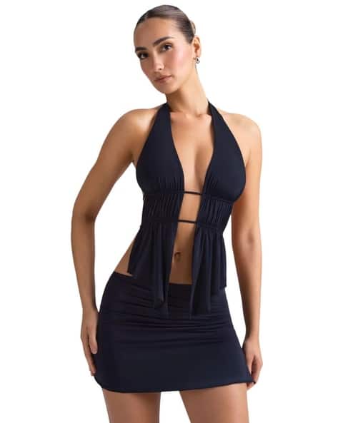 WANQUILA Women Cut-Out Ruched Halter-Neck Crop Top