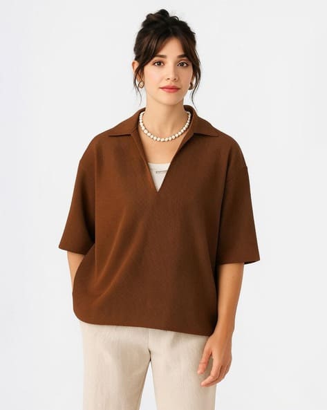 WANQUILA Women Relaxed Fit Polo T-Shirt
