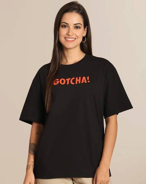 TROMKO Women Typographic Print Oversized Crew-Neck T-Shirt