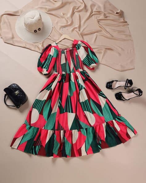 ZWERLON X AG Women Geometric Print Tiered Dress