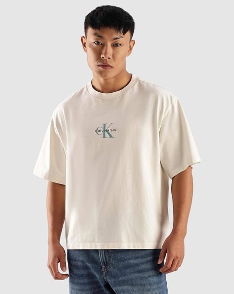 Men Logo Relaxed Fit Crew- Neck T-Shirt