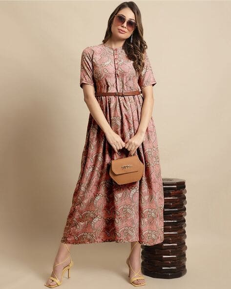 TROMKO Women Paisley Print Fit & Flare Dress with Belt