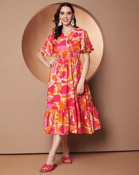 ZWERLON X AG Women Printed V-Neck Tiered Dress