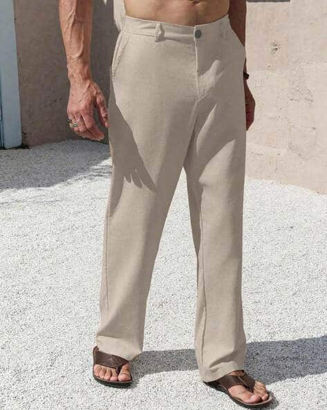 Men Relaxed Fit Flat-Front Trousers