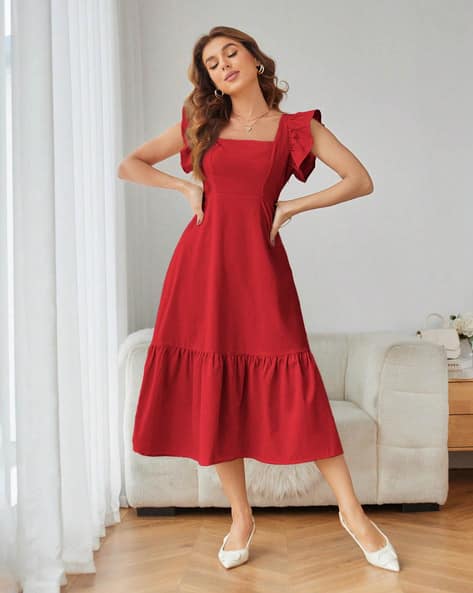 Women Square-Neck Fit & Flare Dress