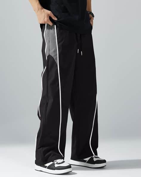 POSHAX Men Straight Track Pants with Drawstring Waist