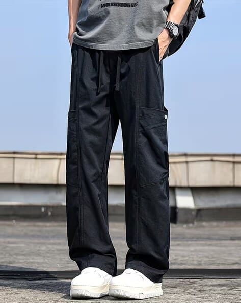 POSHAX Men Relaxed Fit Flat-Front Cargo Pants