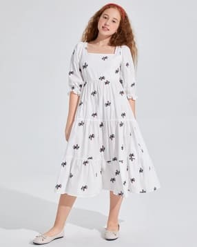 Girls Floral Embroidered Tiered Dress-image-4