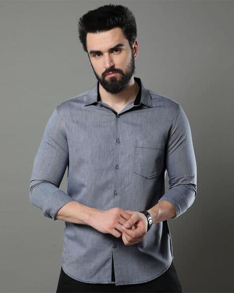 Popmantra Men Regular Fit Shirt with Patch Pocket