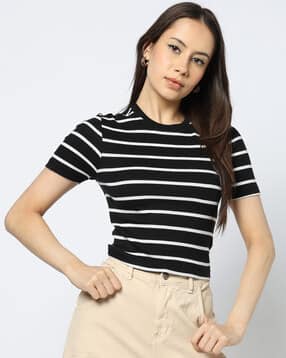 yousta BlackWhite Striper Crew-Neck Rib T-Shirt-picture-31