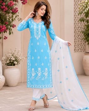 indie picks Embroidered Straight Kurta with Pants & Soft Lightweight Dupatta-picture-21
