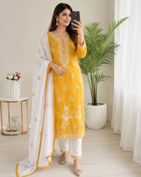 indie picks Embroidered Straight Kurta with Pants & Soft Lightweight Dupatta-picture-12