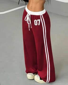 Women Striped Track Pants with Elasticated Drawstring Waist-image-2