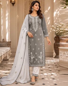 indie picks Embroidered Straight Kurta with Pants & Soft Lightweight Dupatta-picture-21