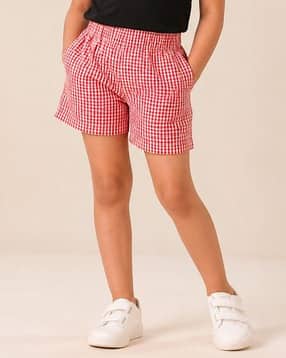 chilins Girls Checked Regular Fit Mid-Rise Shorts-picture-39
