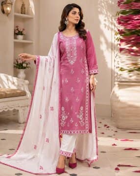 indie picks Embroidered Straight Kurta with Pants & Soft Lightweight Dupatta-picture-13