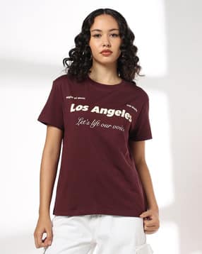 dnmx Women Typographic Print Loose Fit Crew-Neck T-Shirt-picture-25