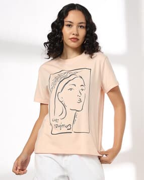 dnmx Women Printed Relaxed Fit Crew-Neck T-Shirt-picture-38