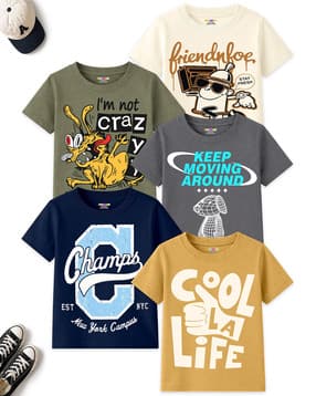 Boys Pack of 5 Printed Relaxed Fit T-Shirts-image-32