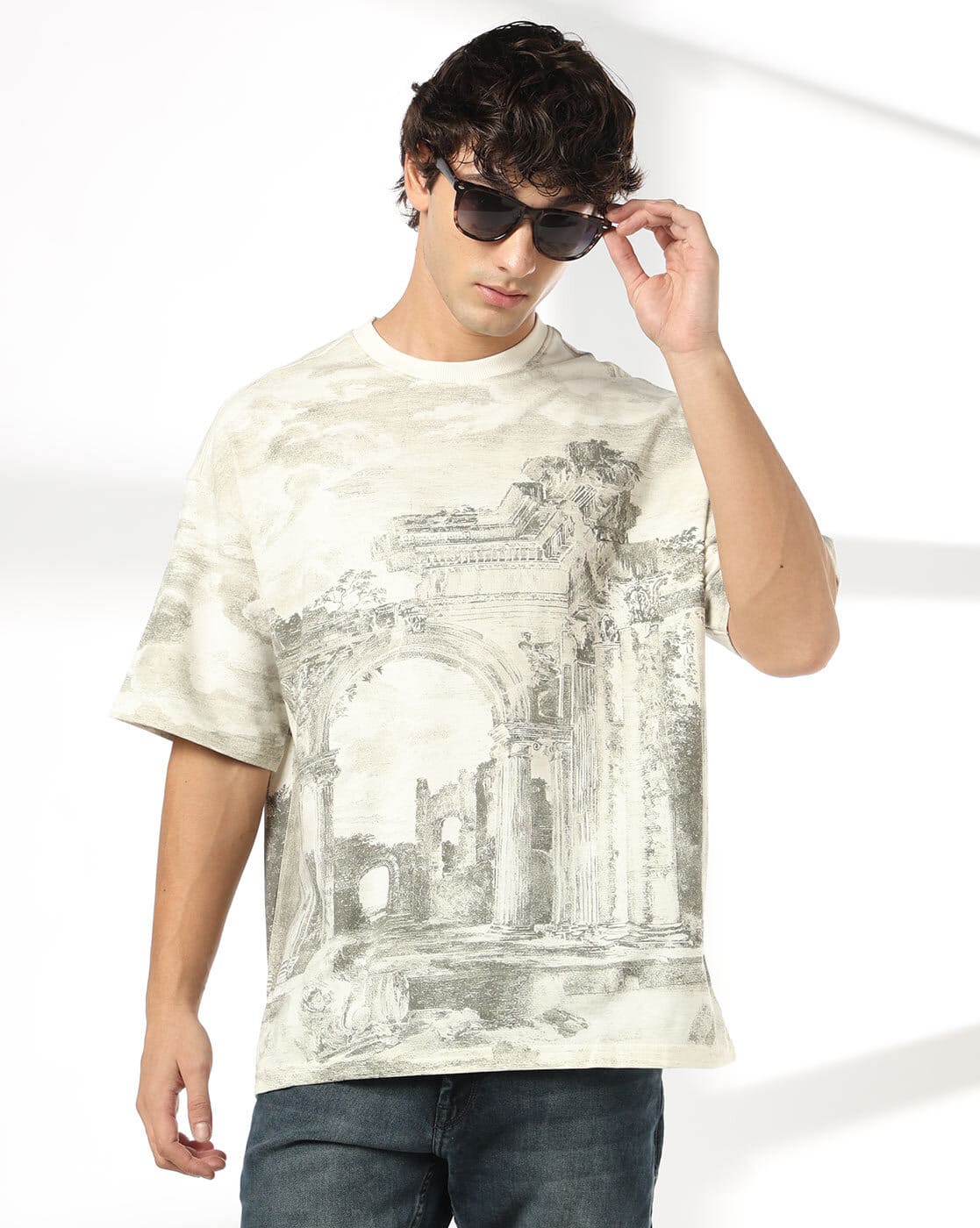 DNMX Men All-Over Print Boxy Fit Crew-Neck T-Shirt