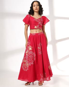 fusion Women Floral Print Flared Lehenga with Choli-picture-31
