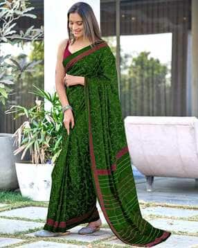 hari villa creation Women Printed Saree with Striped Pallu-picture-13