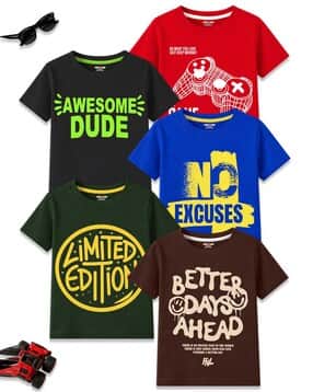kuchipoo Boys Pack of 5 Printed Relaxed Fit T-Shirts-picture-13