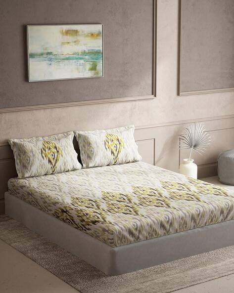 BOMBAY BEDDING COMPANY 136 TC Printed King-Size Cotton Bedsheet with Pillow Covers