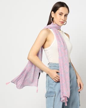 yousta Women Floral Print Scarf with Tassels-picture-8