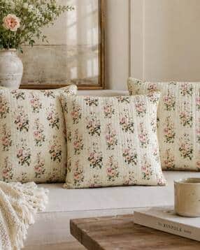 Set of 3 Floral Print Cushion Covers 18" x 18"-image-36