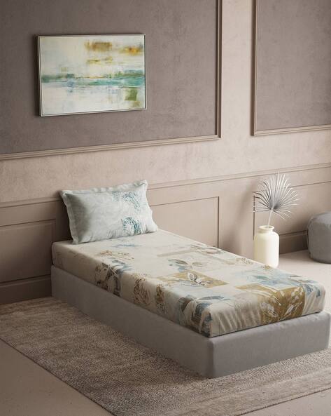 BOMBAY BEDDING COMPANY 145 TC Floral Print Single Cotton Bedsheet with Pillow Cover