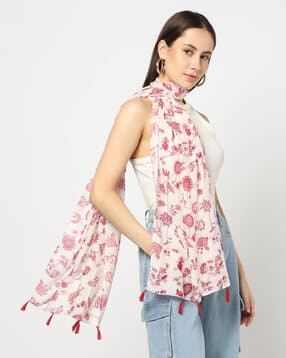 yousta Women Floral Print Scarf with Tassels-picture-27