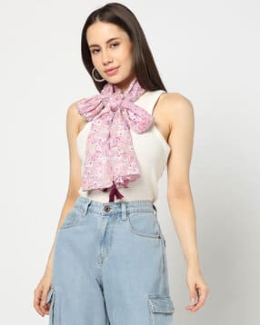 yousta Women Floral Print Scarf with Tassels-picture-21