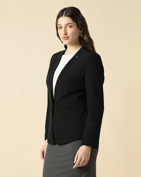 Women Single-Breasted Blazer with Welt Pockets