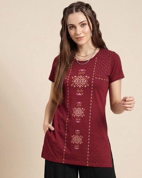LEIA Women Geometric Print Regular Fit T-Shirt