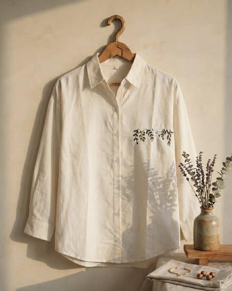 SVARAA Women Embroidered Oversized Fit Shirt