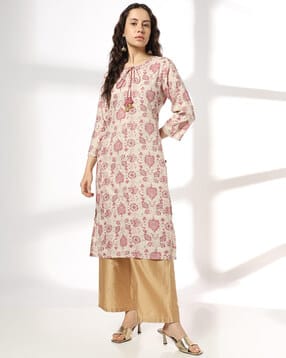 avaasa mix n' match Women Moroccan Print Straight Kurta with Tie-Up Details-picture-28