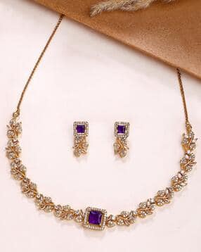 karatcart Women Designer Floral Vine Design American Diamond Jewellery Set -picture-37