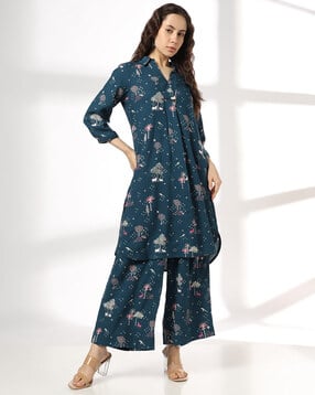 fusion Women Floral Print Straight Kurta & Pants Set-picture-39