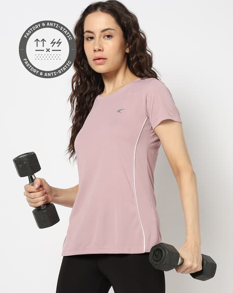 Women Regular Fit Running & Training Side Piping T-Shirt