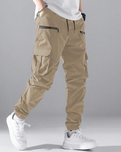 POSHAX Men Relaxed Fit Cargo Pants with Flap Pockets
