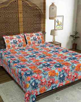 jaipur fabric Printed Multi Microfiber Flat Double Bedsheet With 2 Pillow cover-picture-32