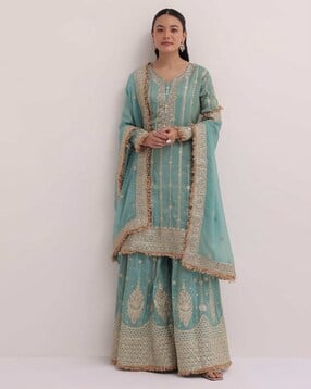 indie picks Embroidered Straight Kurta with Pants & Dupatta-picture-26