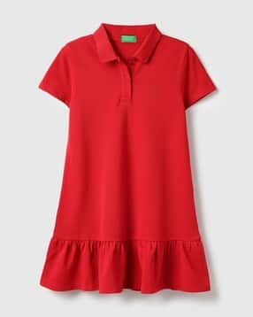 Girls Regular Fit Scallop Collar Polo Dress-image-2